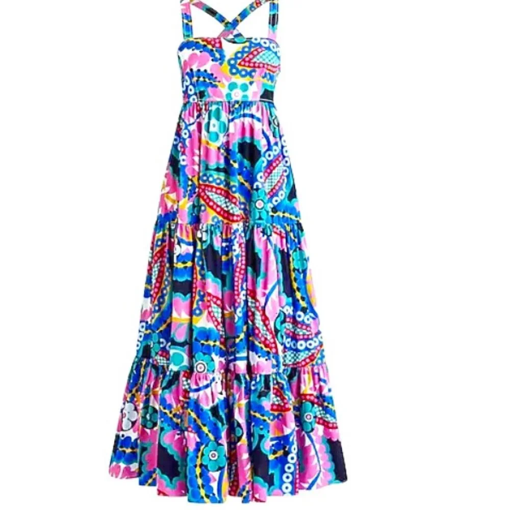 J Crew Ratti Kaleidoscope Floral Tiered Maxi Apron Dress - Picture 1 of 11